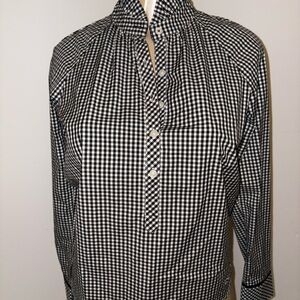 Vineyard Vines Gingham Black/ White Ruffle Collar Popover Shirt, Women’s Size 00